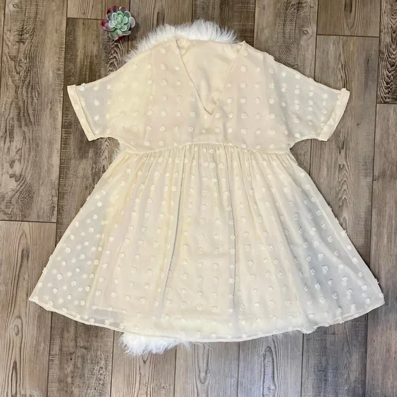 Dresses | Womens Cream Colored Textured Pom Babydoll Style Dress | Poshmark